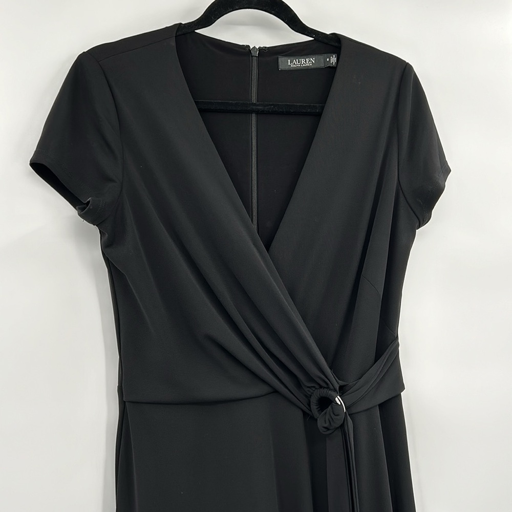 Lauren Ralph Lauren Womens Short-Sleeve Surplice Jersey Dress Size 6 Black LBD - Picture 3 of 10